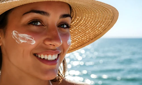 woman with sunscreen her face jpg