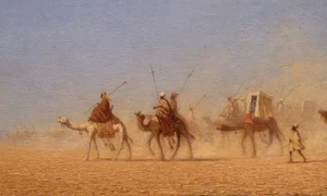 Caravană traversând deșertul Sahara, pictură din secolul al XIX-lea de Théodore Frère (© Musée des beaux-arts de Reims / Wikimedia Commons)