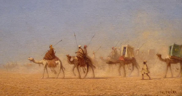 Caravană traversând deșertul Sahara, pictură din secolul al XIX-lea de Théodore Frère (© Musée des beaux-arts de Reims / Wikimedia Commons)