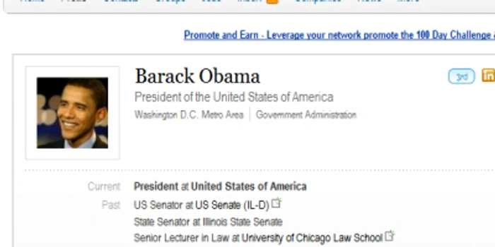 Barak Obama are cont personal pe LinkedIn