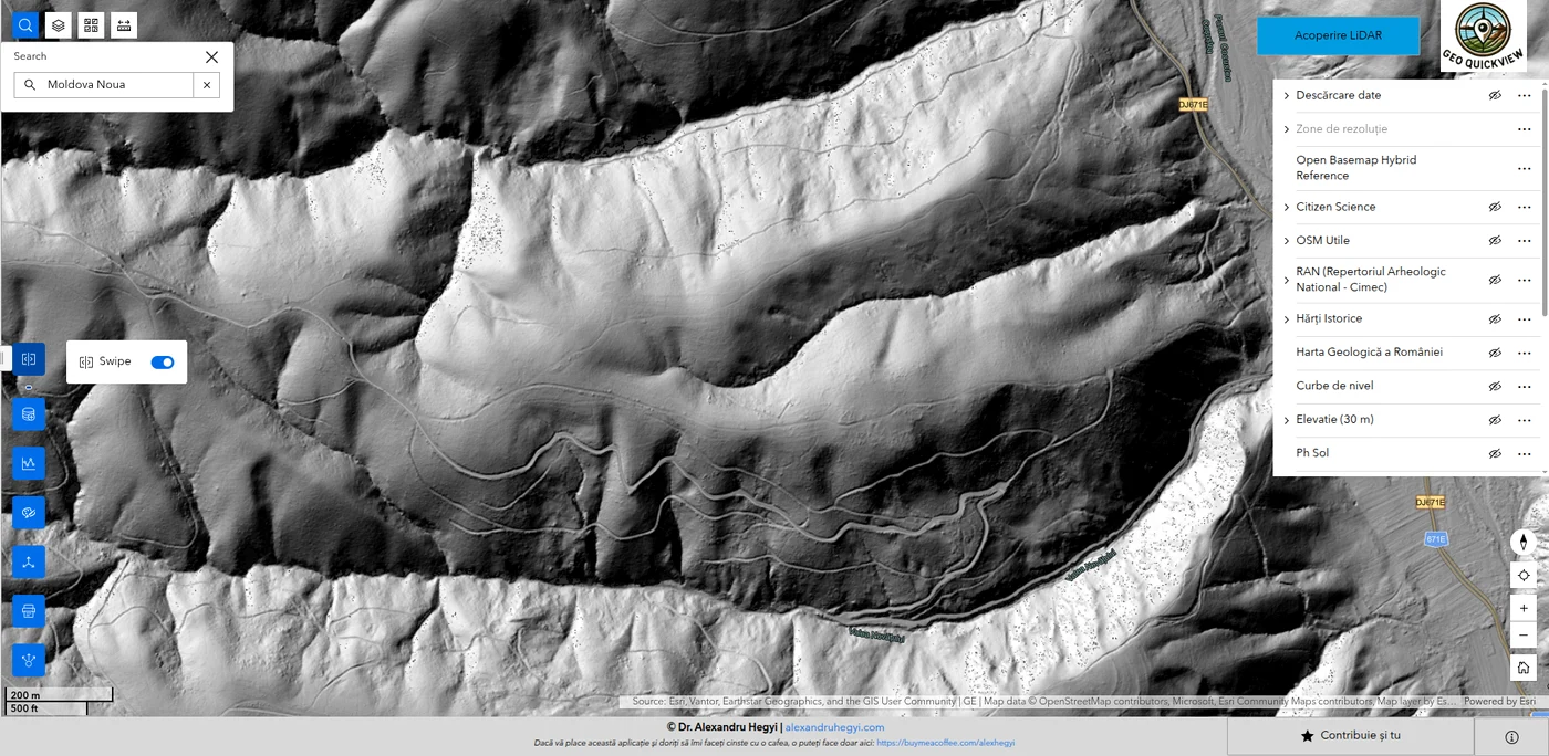 Harta Lidar, drumuri forestiere din Caraș-Severin. Sursa: Alexandru Hegyi