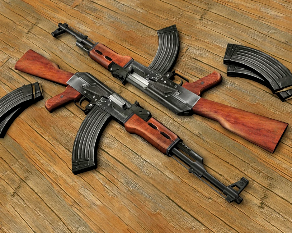 Pistoale-mitralieră de tip AK+47, asemănătoare cu cele folosite de terorişti în atac