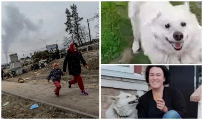 În stânga: mama şi fiică fotografiate când fugeau de război. Timp de 4 luni, câinele le-a aşteptat acasă