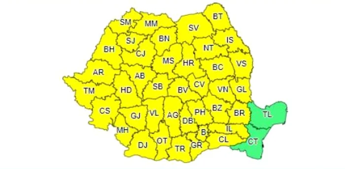 Aproape toată ţara este vizată de avertizarea care intră în vigoare luni, 17 iunie 2019