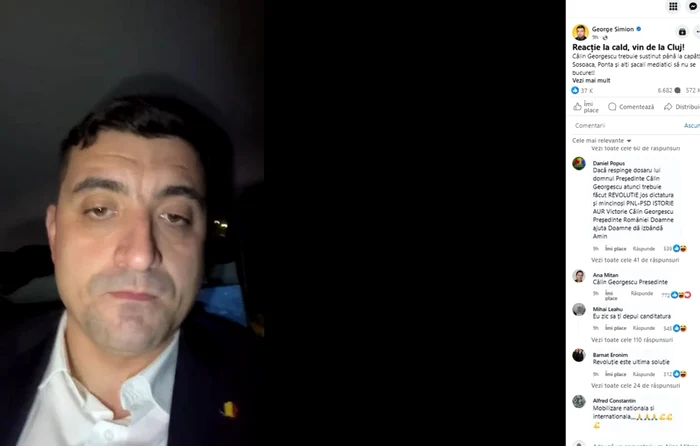 Susținătorii au reacționat la mesajul lui Simion, cerând „revoluție” FOTO: FB/postare George Simion