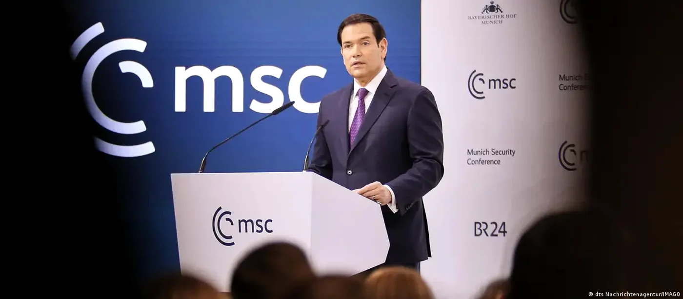 Secretarul de Sta al SUA Marco Rubio la pupitrul Conferiței de Securitate de la München 
