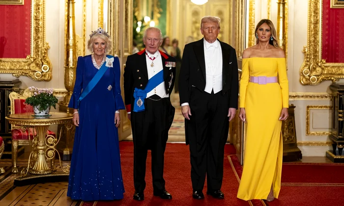 Regina Camilla, Regele Charles, Donald Trump și Melania Trump la dineul de stat   profimedia 1038195034 jpg