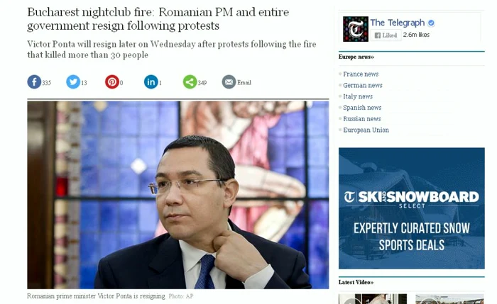Demisia lui Ponta a fost relatată de The Telegraph