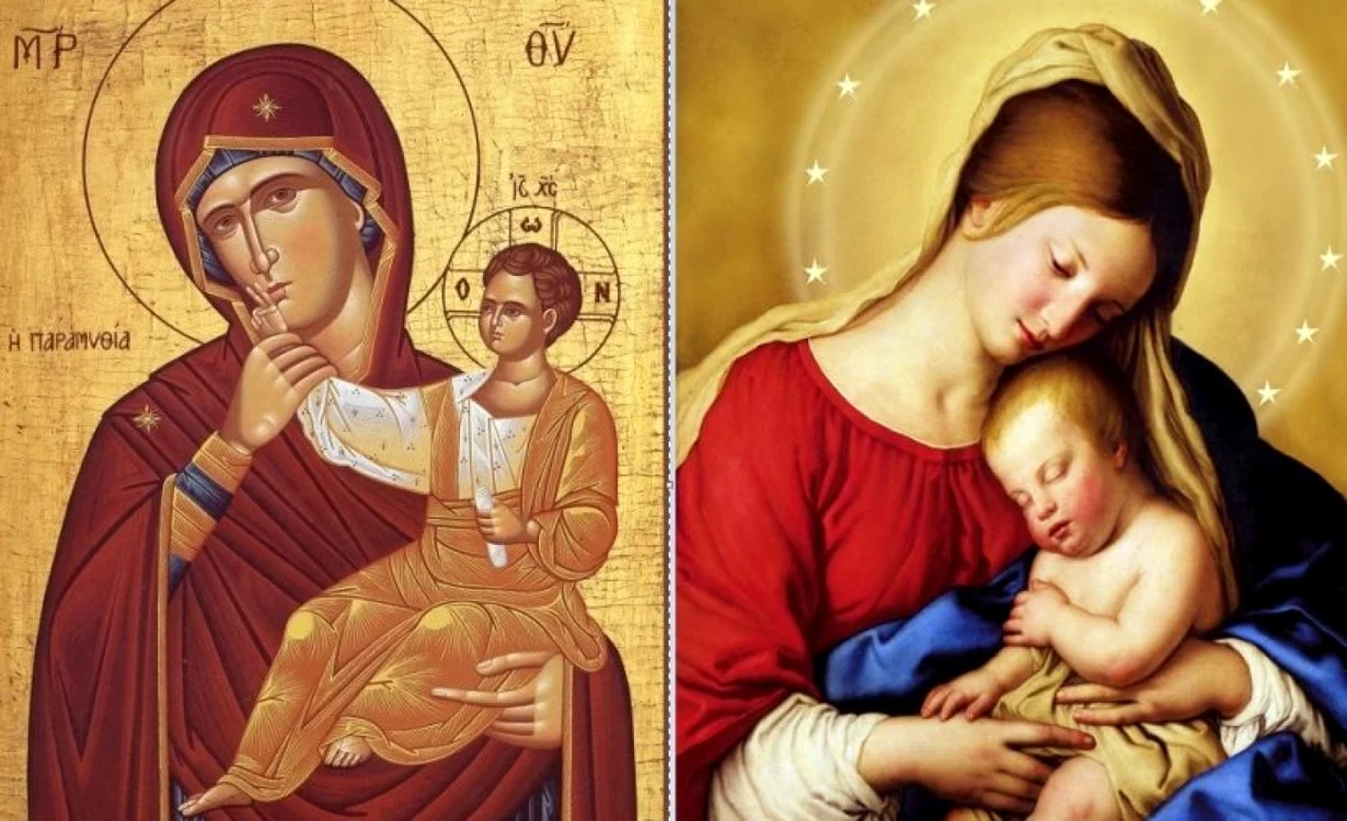 Icoana ortodoxă (stânga) şi icoană catolică (dreapta) FOTO Shtiu.ro