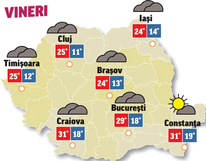 Prognoza meteo 31 iulie anunță că temperaturile sunt în scădere și pe alocuri va ploua