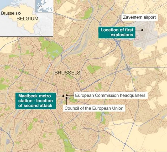 Harta punctelor cheie în care au fost detonate cele șase bombe