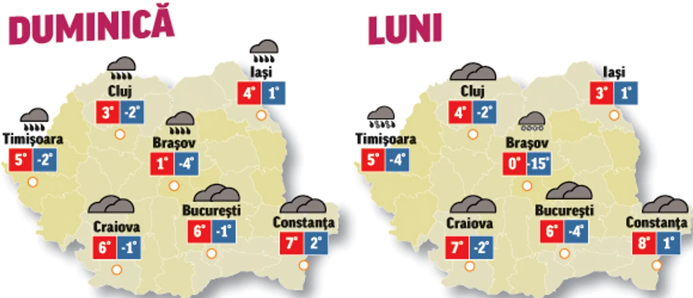 Prognoza meteo pentru următoarele două zile anunță că vremea va fi instabilă din punct de vedere termic