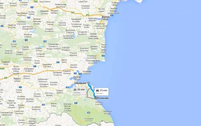 Bucata de drum închisă este în sudul litoralului bulgăresc, fără a afecta circulaţia către staţiunile din nord, la mare căutare printre români FOTO: Google maps