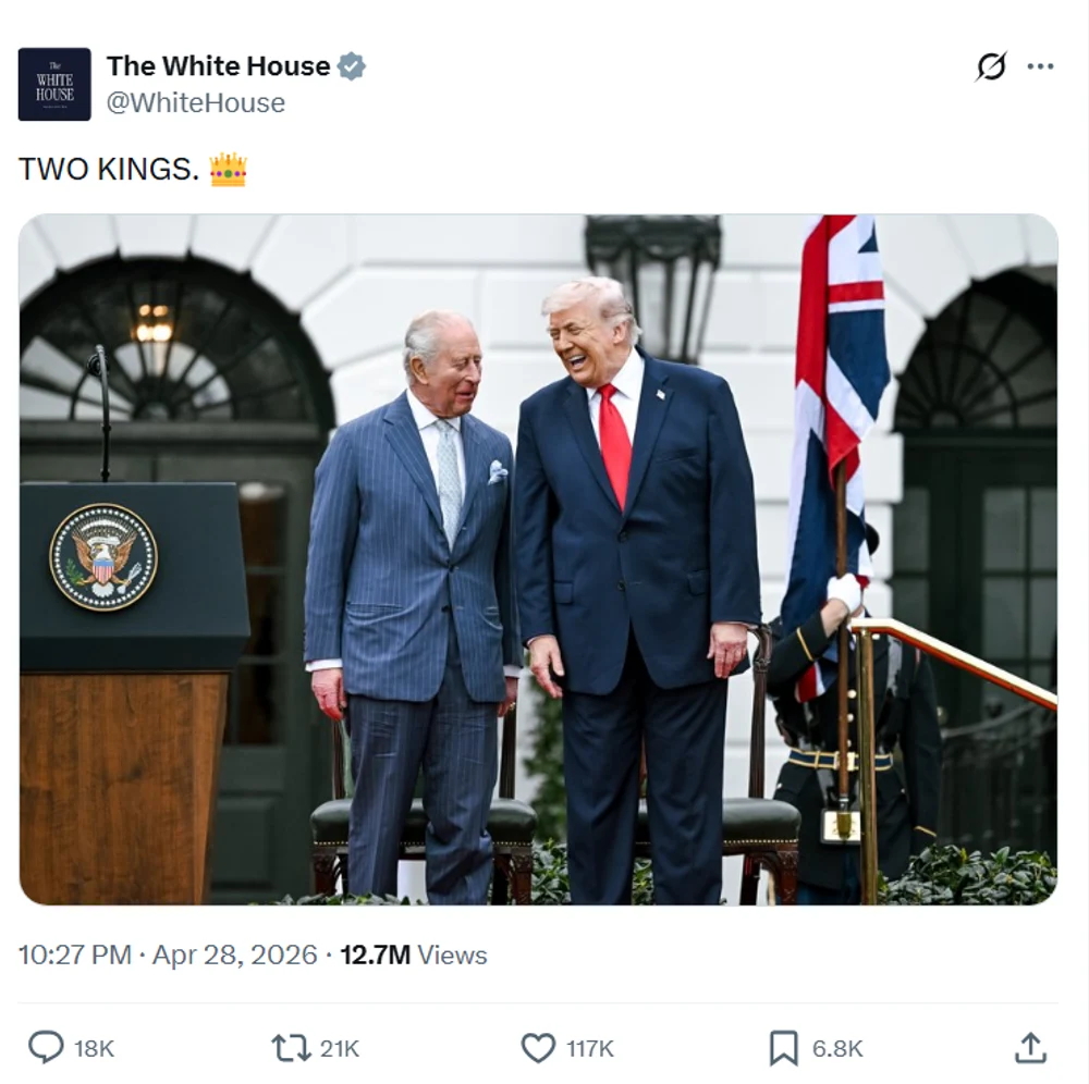 Moment controversat la Casa Albă: Donald Trump, numit „rege” în timpul vizitei lui Charles III