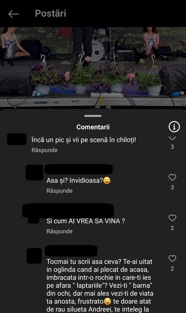 Comentariile lăsate în secțiunea de comentarii a postării Andreei Bălan / foto: Captură Instagram