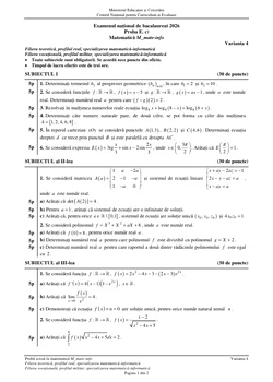 Subiecte la matematică - Filiera teoretică, profilul real, specializarea matematică-informatică FOTO edupedu.ro