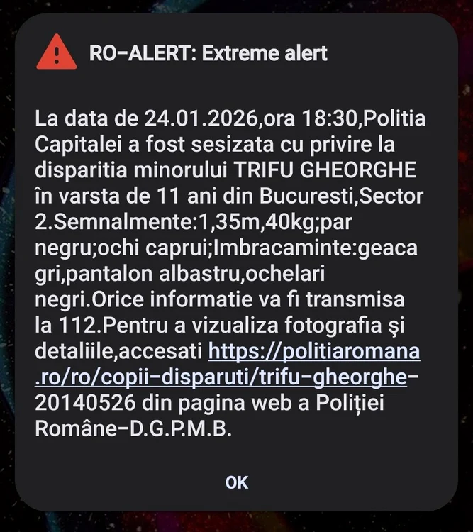 Mesajul Ro-Alert primit de bucureșteni. FOTO: captură ecran