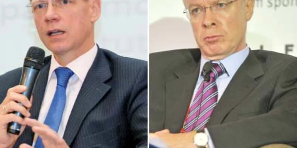 Printre cele mai mari instituţii de credit de pe piaţa locală sunt Raiffeisen Bank, condusă de Steven van Groningen (mijloc), şi BCR, manageriată de Dominic Bruynseels (dreapta)  Foto: agerpres, mediafax