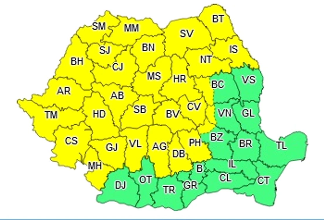 
    29 de județe din țară sunt sub avertizare de cod galben de ploi și furtuni   