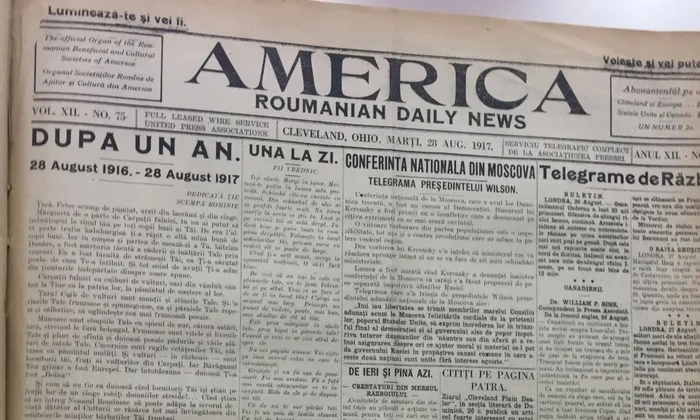 «Dedicată ție, scumpă Românie!» Un articol din ziarul diasporei românești din America din 28 August 1917 jpeg