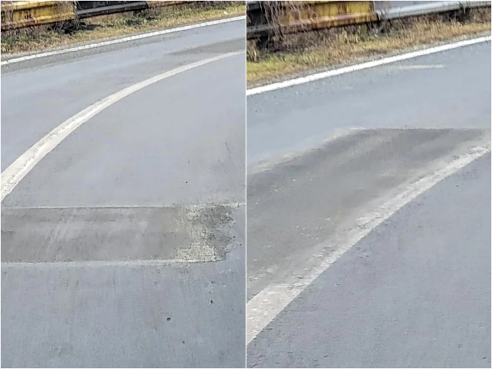 Petice pe asfalt la nici două săptămâni de la finalizarea lucrărilor. Foto: Facebook/ Irimie Popa