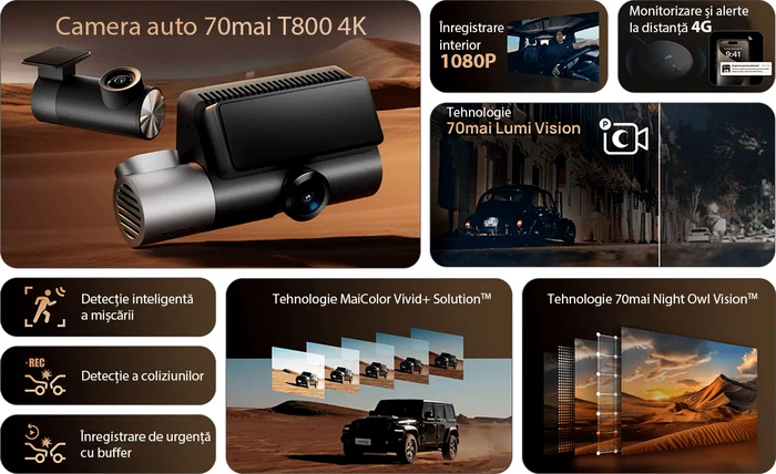 Camera auto 70mai T800 4K: investiția inteligentă în siguranță rutieră, într-un trafic tot mai sufocant