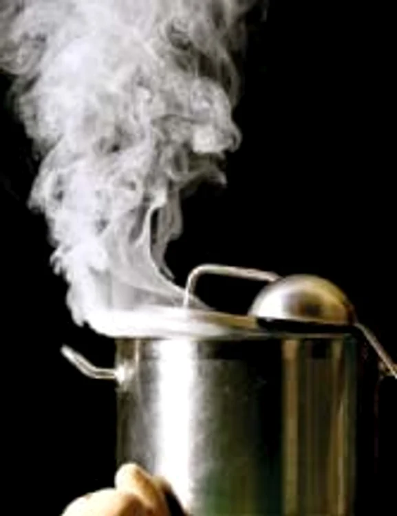 A uitat oala cu pui pe foc.