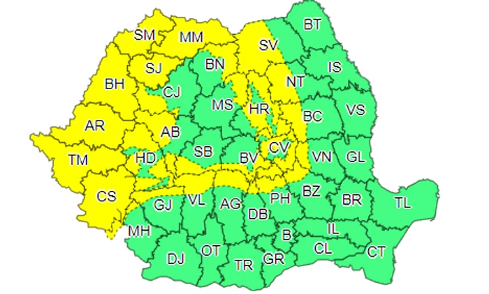 Cod galben de ploi și vânt FOTO meteoromania.ro