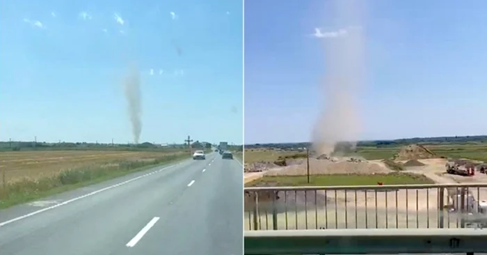 Fenomenul meteo poartă numele şi de „diavol de praf”, şi se formează atunci când aerul fierbinte de la sol se ridică rapid deasupra aerului rece Foto: Ziaruldevest.ro