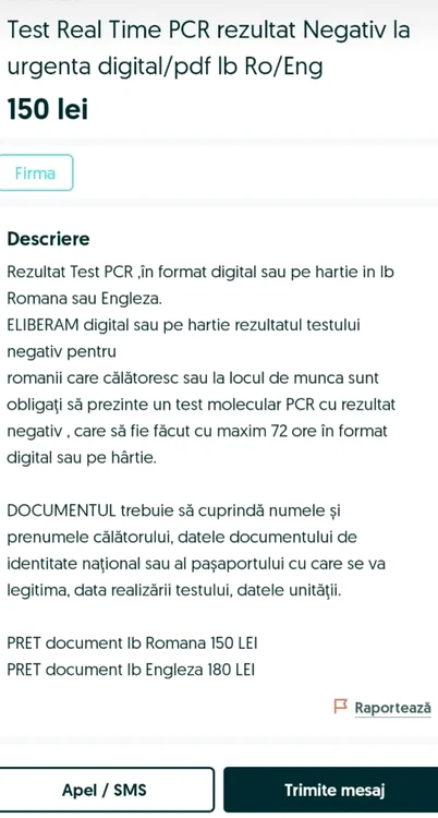 
    Anunțul care apărea pe mai multe site-uri   