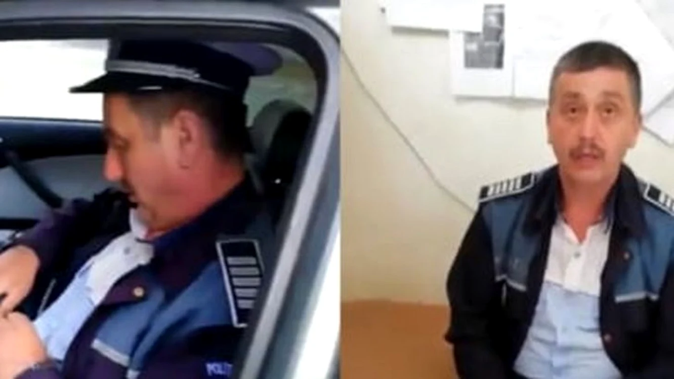 Agentul de poliţie a fost filmat de colegi după ce a fost oprit în trafic şi nu avea RCA. Foto: captura video