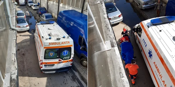 Ambulanţă blocată pe o stradă din vecinătatea Pieţei din municipiul Drăgăşani din cauza maşinilor parcate neregulamentar Foto Via Marian Roşca 3