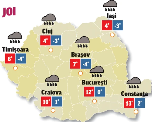 Prognoza meteo 4 februarie anunță că vor cădea precipitații în toată țara