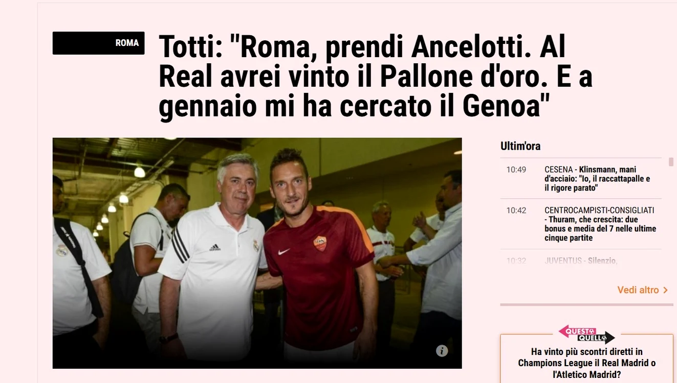 Totti, dorit de Genoa, scriu italienii