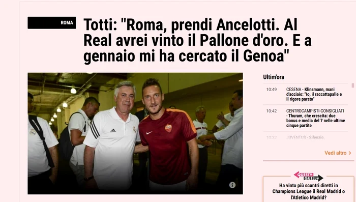 Totti, dorit de Genoa, scriu italienii