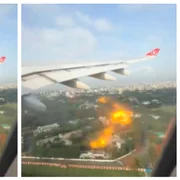 Motorul unui avion a luat foc în zbor