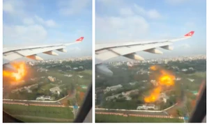 Motorul unui avion a luat foc în zbor