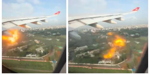 Motorul unui avion a luat foc în zbor
