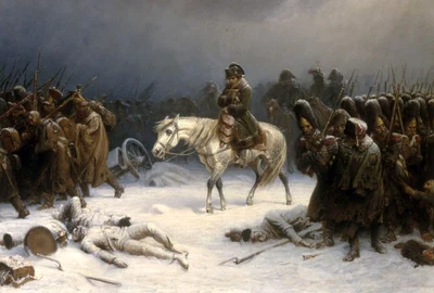 Retragerea lui Napoleon din Moscova, pictură de Adolph Northen din 1851 (© Wikimedia Commons)