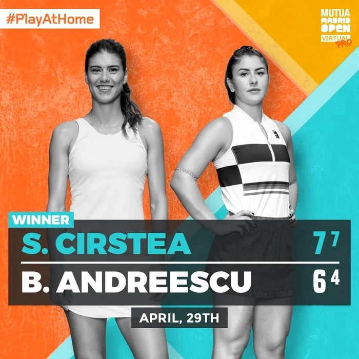 Sorana Cîrstea a câștigat al doilea meci în tie-break la turneul virtual Madrid OpenFoto: Facebook/MutuaMadridVirtualOpen
