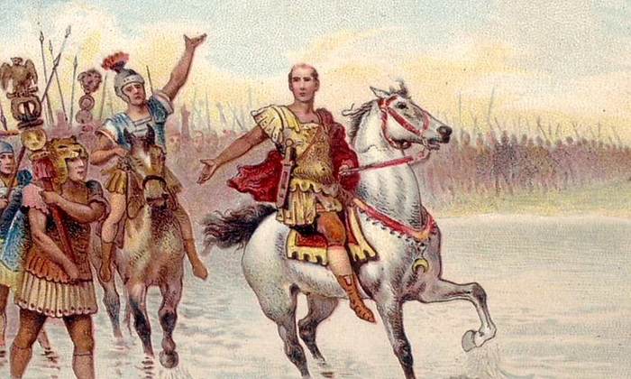 Calendar 10 ianuarie: 49 î Hr    Iulius Cezar a trecut Rubiconul, declanșând războiul civil împotriva lui Pompei jpeg