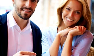 couple with cup coffee outside cafe jpg