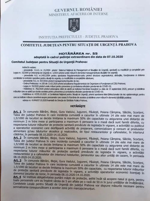 Decizia Comitetului Judeţean pentru Situaţii de Urgenţă Prahova