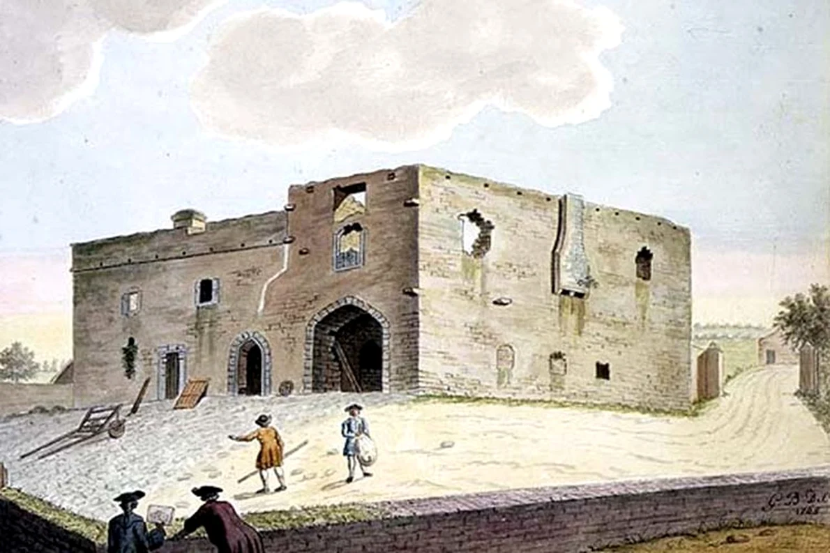Acuarela lui Beranger din 1765. Castelul Roebuck, văzut dinspre nord-vest
