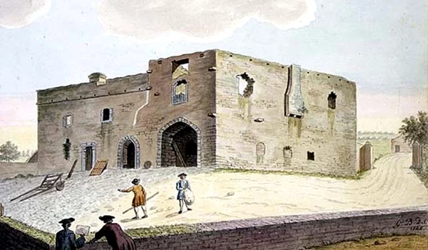 Acuarela lui Beranger din 1765. Castelul Roebuck, văzut dinspre nord-vest
