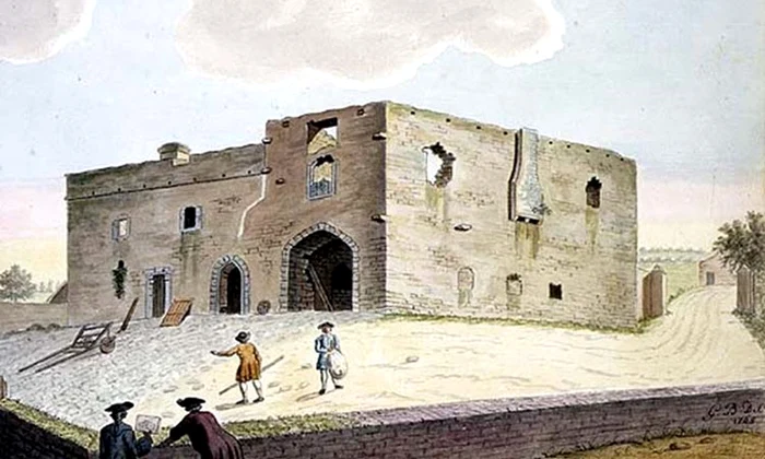 Acuarela lui Beranger din 1765. Castelul Roebuck, văzut dinspre nord-vest