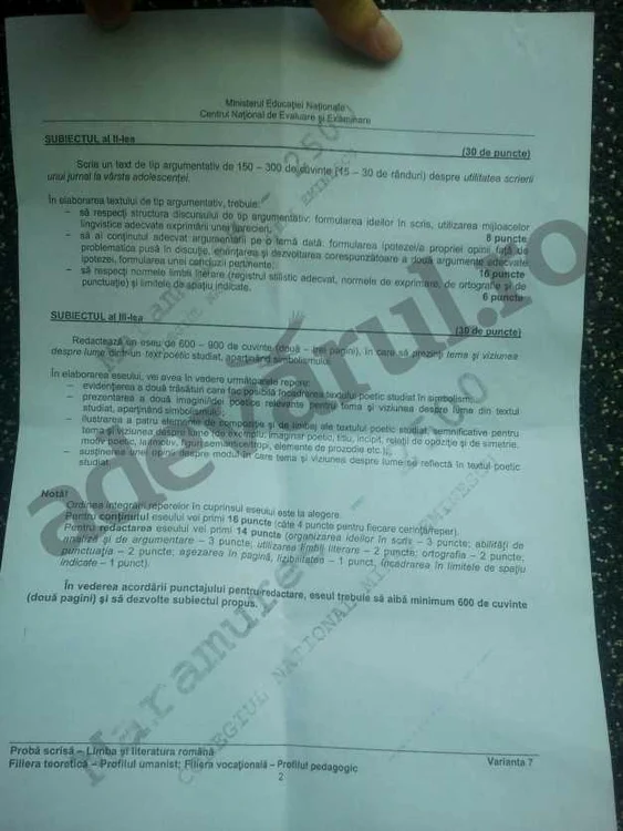 romana subiecte uman bacalaureat