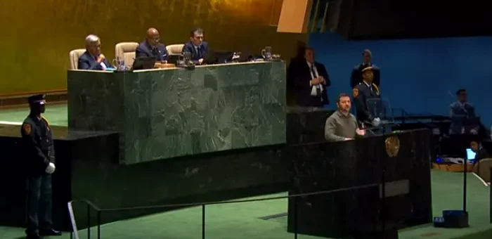 Volodimir Zelenski la ONU FOTO captură video Youtube