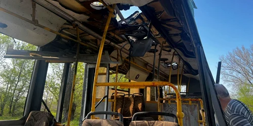Autobiuz spulberat de drona in orașul ucrainean Marhanets FOTO Profimedia 