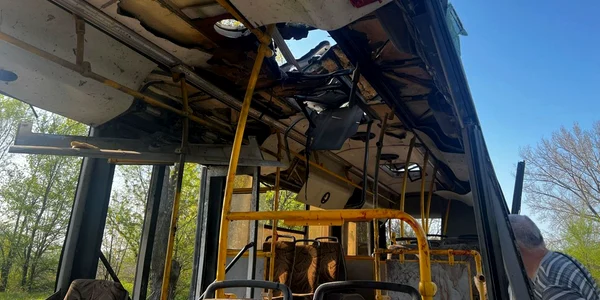 Autobiuz spulberat de drona in orașul ucrainean Marhanets FOTO Profimedia 